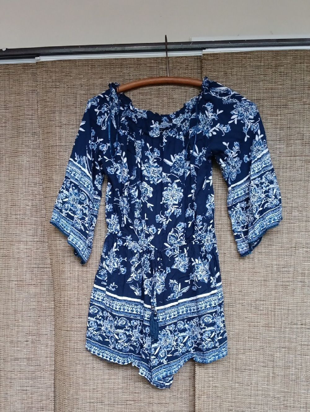 Angie Floral Print Romper White And Navy Colors